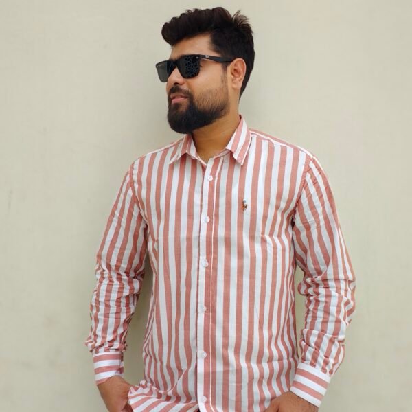 Long Sleeve Shirt-Stripe-White&Orange