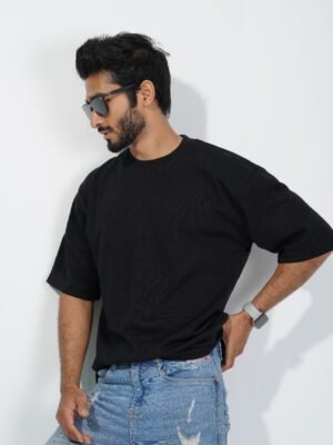 Solid Drop Shoulder T-Shirt-Dk Black