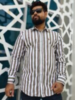 Long Sleeve Shirt-Stripe-White&Olive