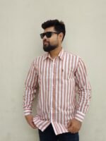 Long Sleeve Shirt-Stripe-White&Orange