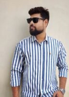 Long Sleeve Shirt-Stripe-White&Sky Blue